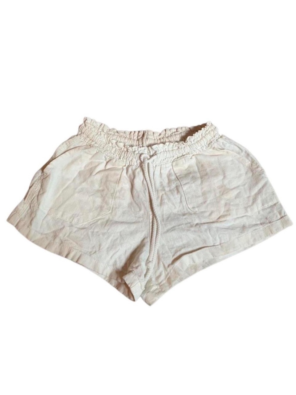 3 For $25 Revamped White Linen Blend Paperbag Shorts - Size Small